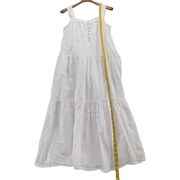 Faherty Marina Seersucker Maxi Dress White Tiered Cotton Modal Sleeveless Size S - Picture 6 of 10